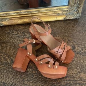 Madden Girl Faux Wooden Corky Leather Heel Sandals 7.5